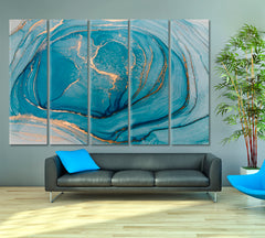 INSPIRED BY AEGEAN SEA Cerulean Hues Marble Abstract Fluid Ink Pattern Fluid Art, Oriental Marbling Canvas Print Artesty   