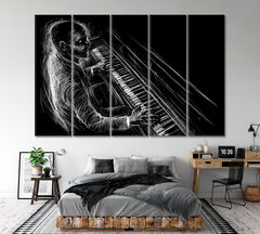 PIANO BLUES Pianist Grunge Style B & W Modern Abstract Music Wall Panels Artesty 5 panels 36" x 24" 