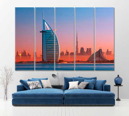 ARAB SAIL TOWER Dubai City Downtown Skyline Jumeirah Beach UAE Cities Wall Art Artesty 5 panels 36" x 24" 