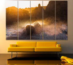 CLIFF Waves crashing on Rocks in Sunlight Nature Wall Canvas Print Artesty   