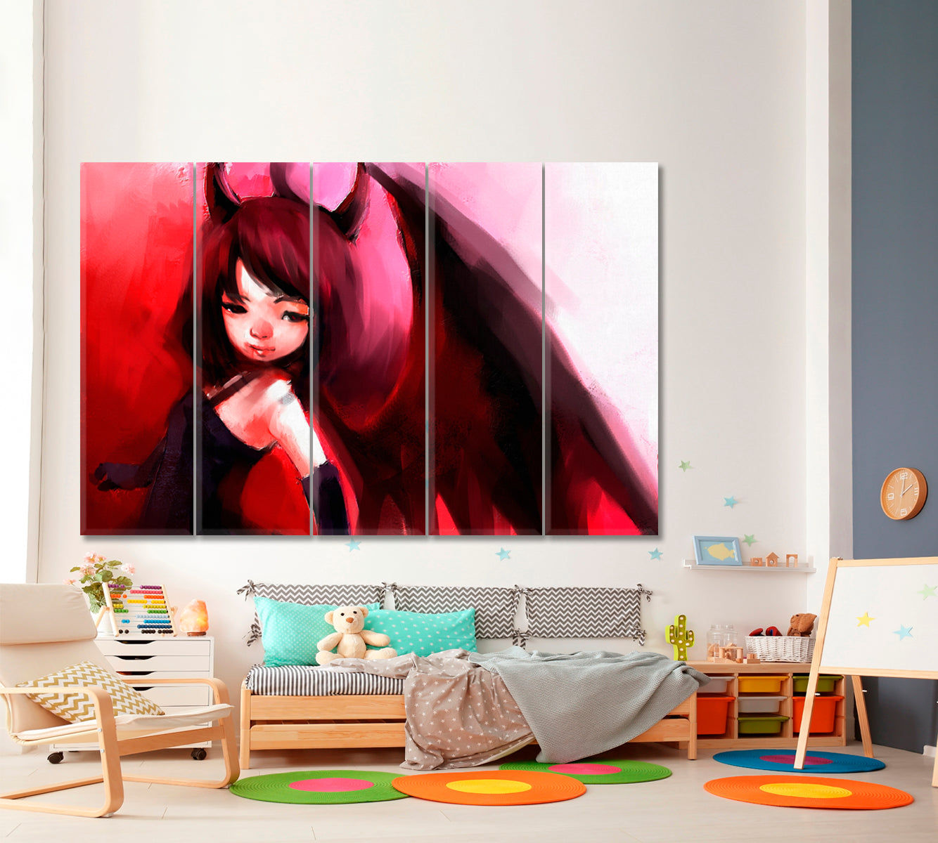 Fine Art Cute Anime Girl With Wings Canvas Print TV, Cartoons Wall Art Canvas Artesty 5 panels 36" x 24" 