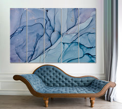 Beautiful Abstract Ink Pattern Blue Translucent Marble Veins Fluid Art, Oriental Marbling Canvas Print Artesty 5 panels 36" x 24" 