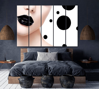 BEAUTY CONCEPT Model Girl Fashion Trendy Black Lips Abstract Art Beauty Salon Artwork Prints Artesty 5 panels 36" x 24" 