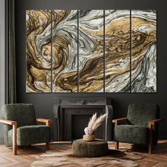 WAVES Abstract Marble Swirls Beautiful Luxe Effect Fluid Art Modern Canvas Print Fluid Art, Oriental Marbling Canvas Print Artesty 5 panels 36" x 24" 