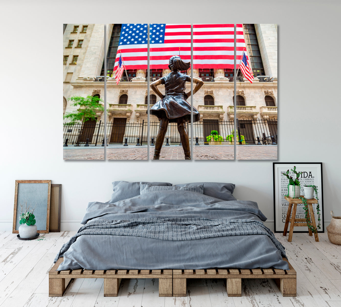 Fearless Girl American Flag New York Stock Exchange Building Cities Wall Art Artesty   