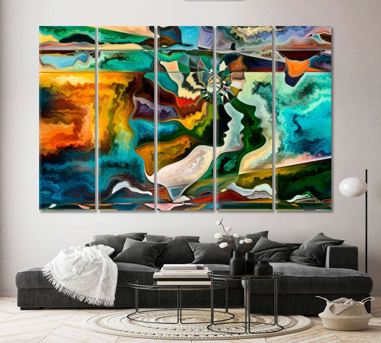 INTERWEAVING FLOW Inner World People and Forms Abstract Art Print Artesty 5 panels 36" x 24" 