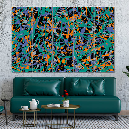 COLLAGE Splattered Colors Turquoise Orange Violet Abstract Art Print Artesty 5 panels 36" x 24" 