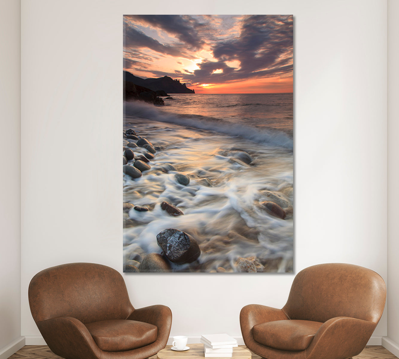 Incredible Beauty Panoramic Landscape Sunset on The Rocky Beach Canvas Print  - Vertical Scenery Landscape Fine Art Print Artesty   