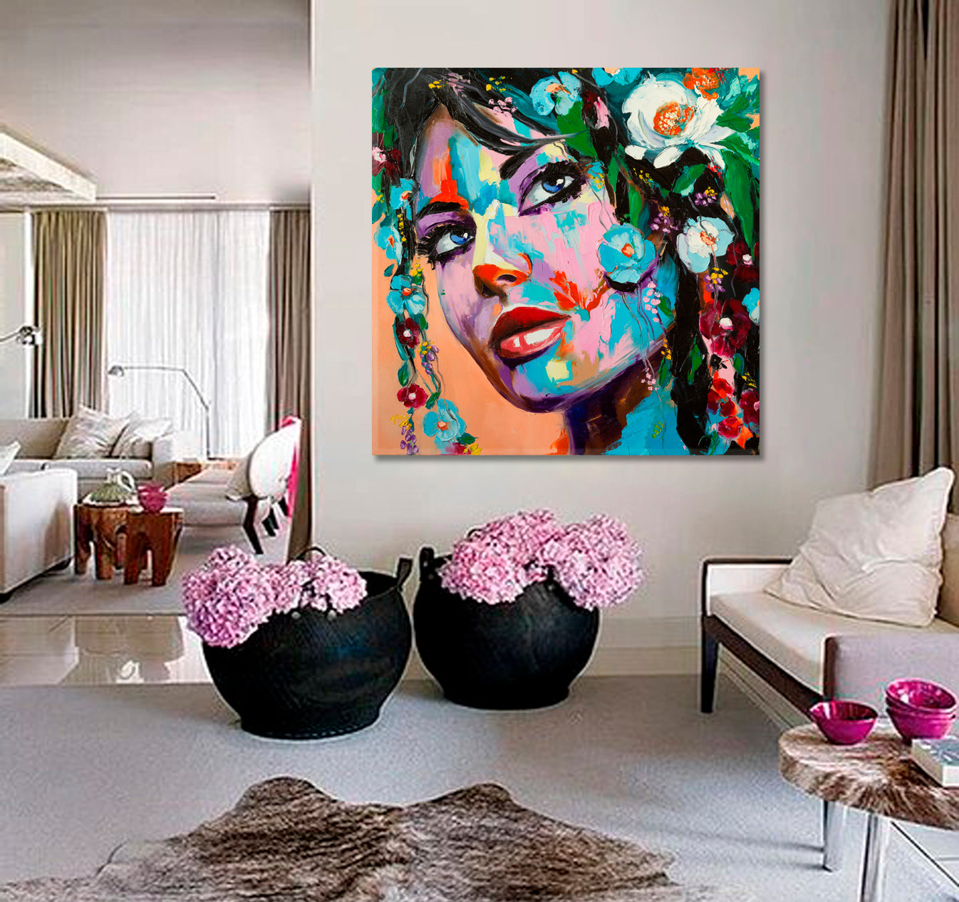 LADY OF THE FLOWERS Beautiful Fantasy Woman Stunning Contemporary Art - Square Panel Fine Art Artesty   