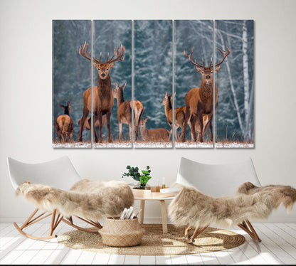 Noble Deer Winter Wildlife Landscape Animals Canvas Print Artesty 5 panels 36" x 24" 