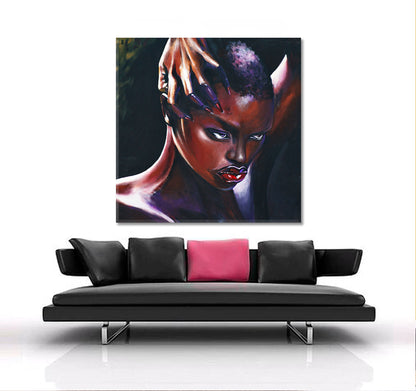 HOT CHOCOLATE Amazing Beautiful African Women Afrocentric Art Canvas Print | Square Panel African Style Canvas Print Artesty   