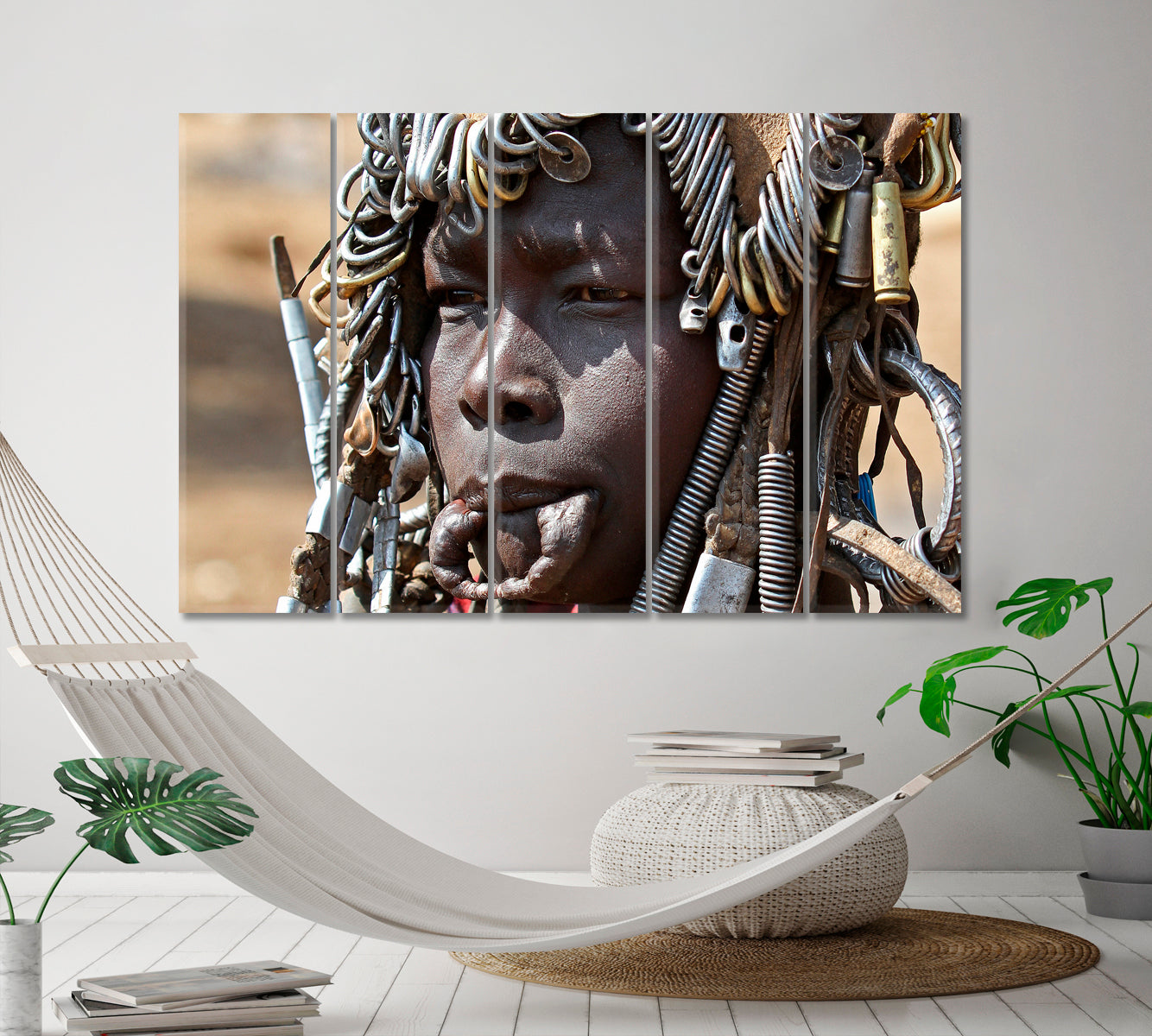 Traveling Around Mago Ethiopia Mursi Woman People Portrait Wall Hangings Artesty 5 panels 36" x 24" 