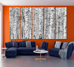 Birch Forest Winter Landscape Black and White Photo Print Nature Wall Canvas Print Artesty 5 panels 36" x 24" 