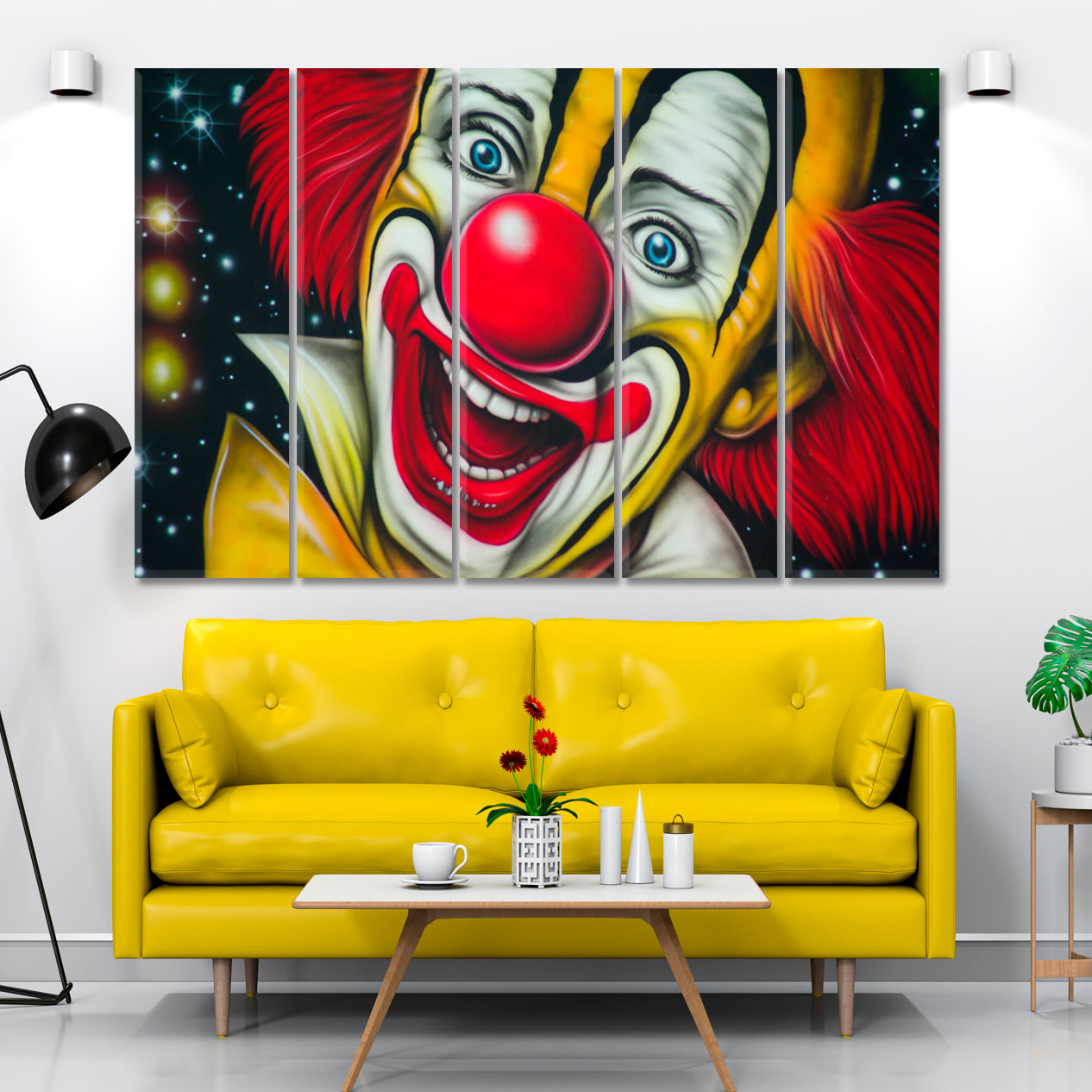 Circus Colorful Clown Fine Art Artesty 5 panels 36" x 24" 
