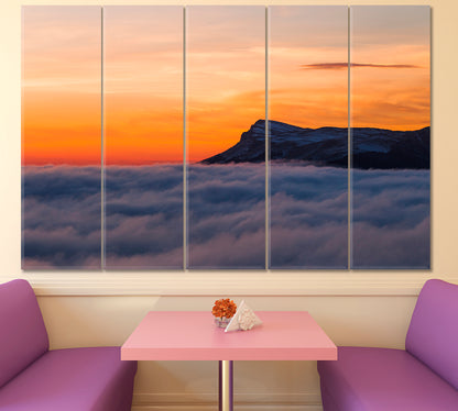 SUN ROSE ABOVE THE CLOUDS Sky Hill Beautiful Landscape Canvas Print Skyscape Canvas Artesty 5 panels 36" x 24" 