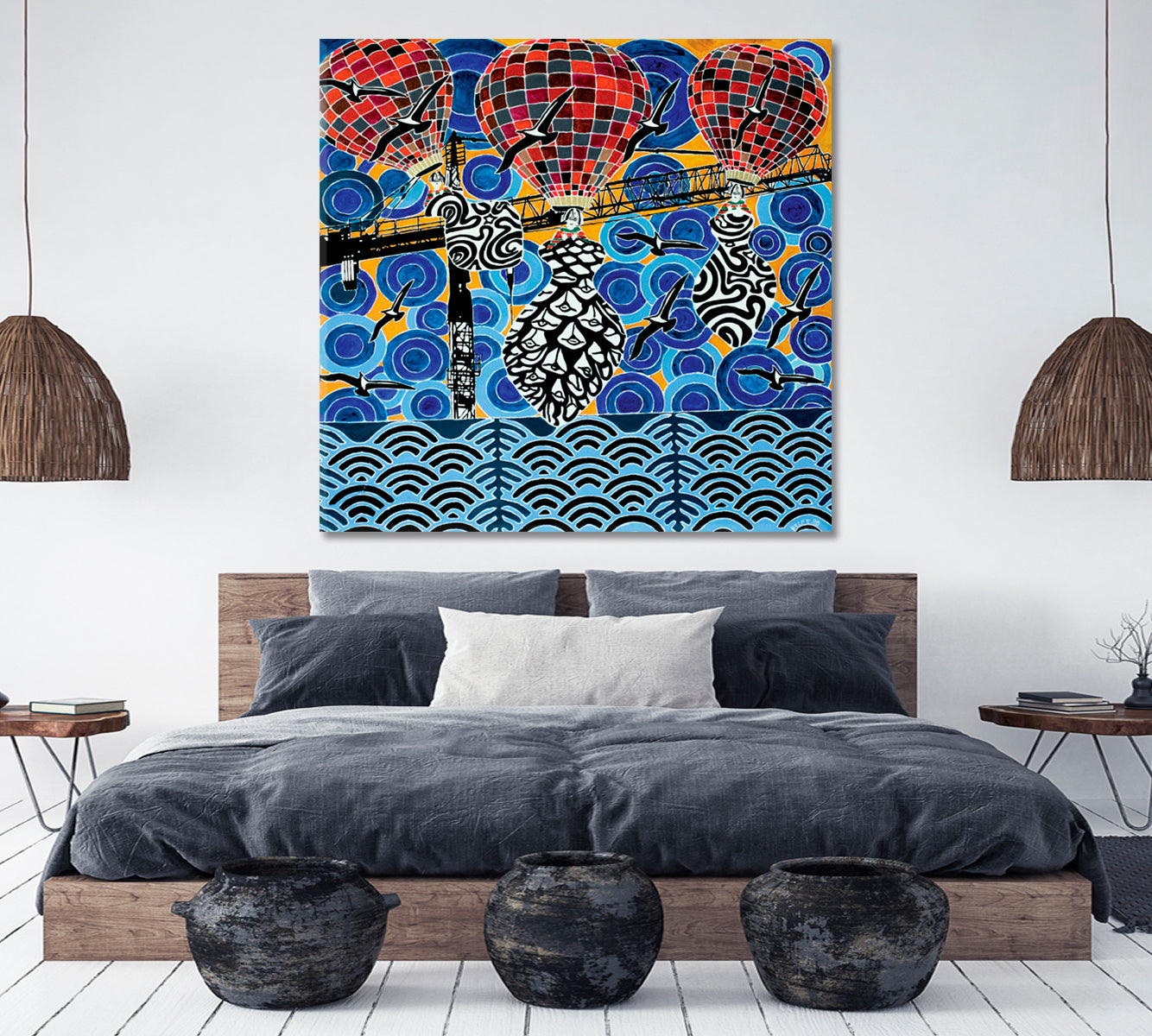 Colorful Hot Air Balloons Blue Sky Trippy Modern Art Abstract Art Print Artesty   