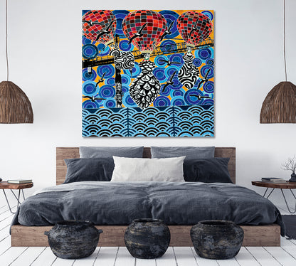 Colorful Hot Air Balloons Blue Sky Trippy Modern Art Abstract Art Print Artesty   