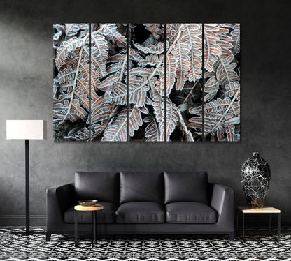 WINTER Frost on Brown Leaf Floral & Botanical Split Art Artesty 5 panels 36" x 24" 