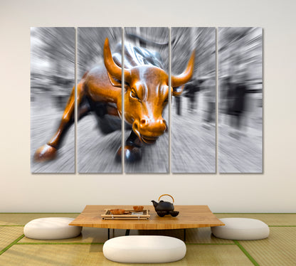 Charging Bull symbol of the New York NEW YORK CITY NY USA Cities Wall Art Artesty 5 panels 36" x 24" 