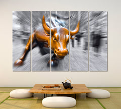 Charging Bull symbol of the New York NEW YORK CITY NY USA Cities Wall Art Artesty 5 panels 36" x 24" 
