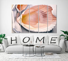 Two Pink Shells Abstract Seashell Shapes Pattern Nautical, Sea Life Pattern Art Artesty 5 panels 36" x 24" 