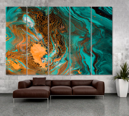 Emerald Green Marble Ink Color Pattern Creation Fluid Art, Oriental Marbling Canvas Print Artesty 5 panels 36" x 24" 