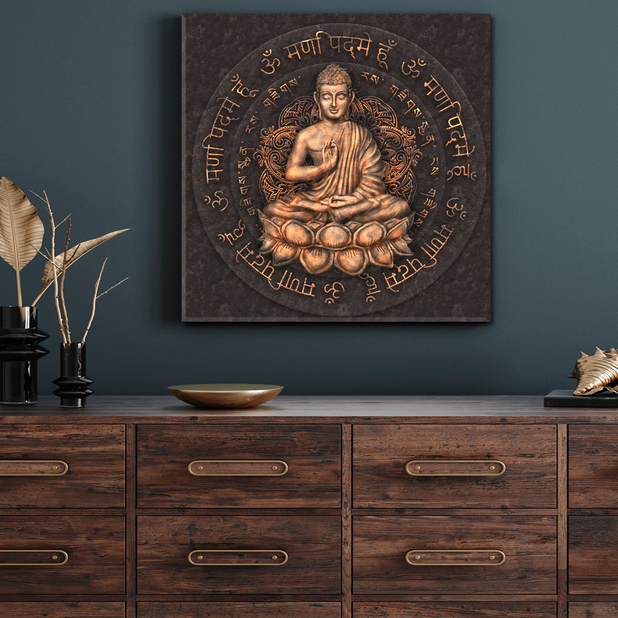 HOUSE AMULET Buddha Mantra Om Mani Padme Hum Religious Modern Art Artesty   