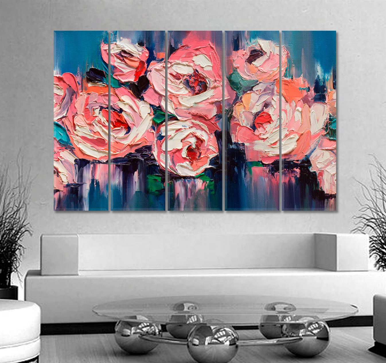 ROSES Beautiful Flowers Bouquet Canvas Print Floral & Botanical Split Art Artesty 5 panels 36" x 24" 