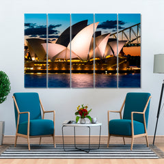 Iconic Sydney Opera House Skyline Australia Landmarks Countries Canvas Print Artesty 5 panels 36" x 24" 