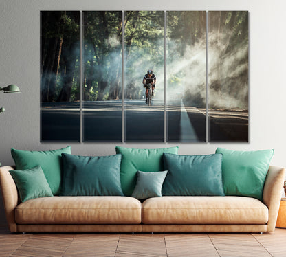 MORNING Cyclist Riding Bike Scenery Landscape Fine Art Print Artesty 5 panels 36" x 24" 