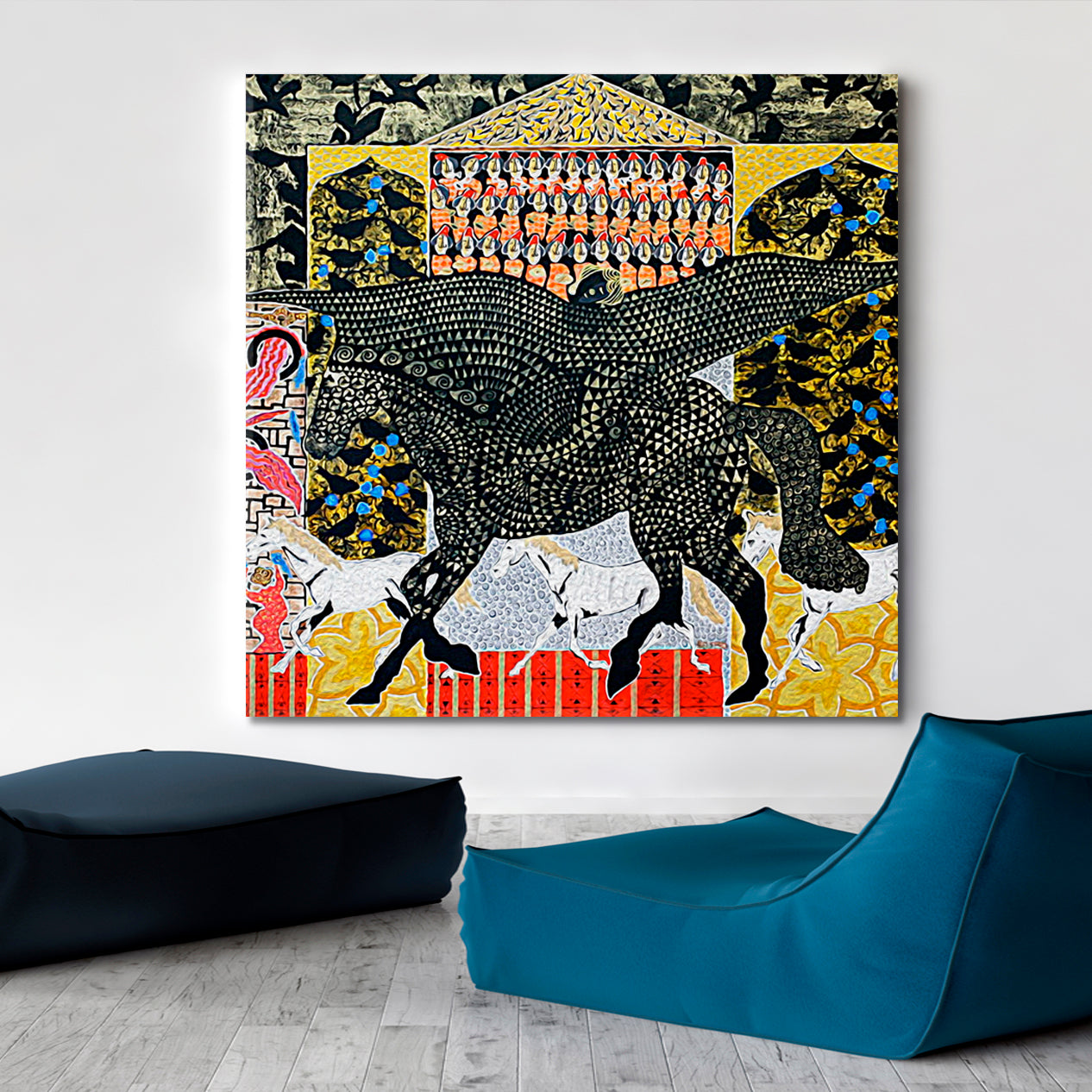 Defiant Pegasus Inspired Boho Pattern Figurative Abstract Collage Contemporary Art Artesty   