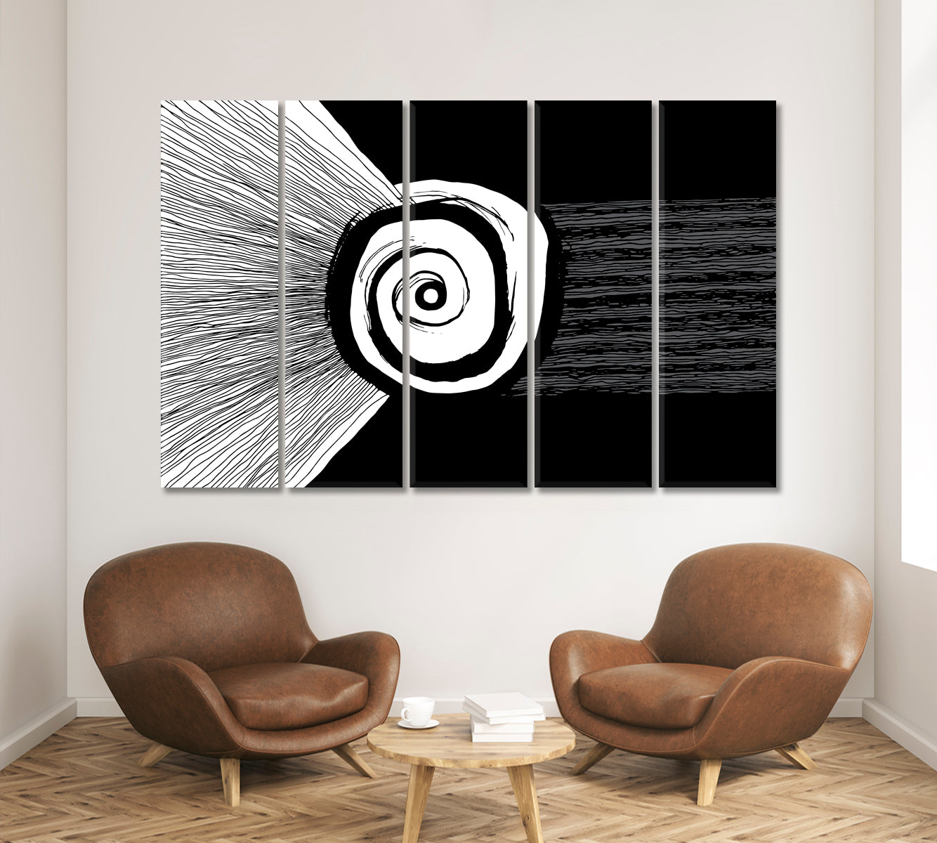 BLACK AND WHITE Geometric Modern Abstract Art Contemporary Art Artesty 5 panels 36" x 24" 