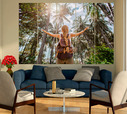 TRAVELING AROUND THE WORLD Girl in the Jungle Sport Active Lifestyle Concept Traveling Around Ink Canvas Print Artesty 5 panels 36" x 24" 