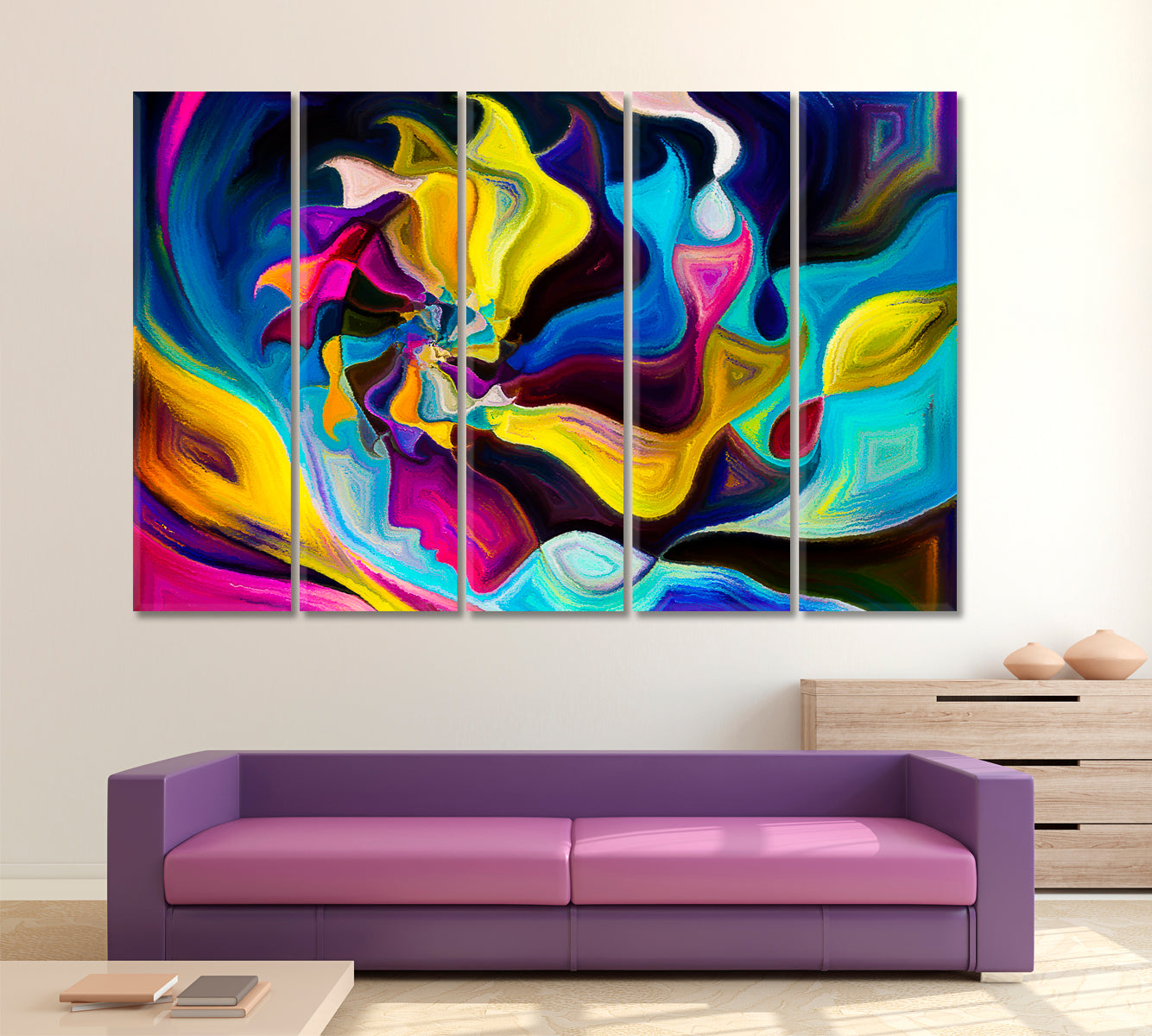 Live Forms, Human Profile and Lines Abstract Design Abstract Art Print Artesty 5 panels 36" x 24" 
