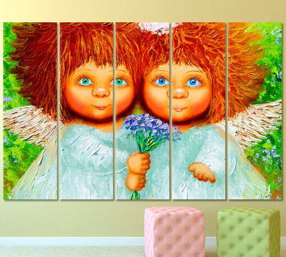 KID'S ART Two Cute Little Girls Shaggy Red Hair Kids Room Canvas Art Print Artesty   