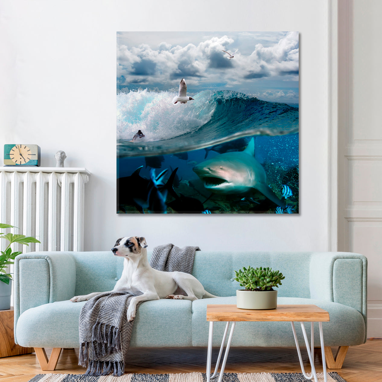 WILDLIFE Underwater Sea Life Breaking Wave Sky Seagulls Shark - S Nautical, Sea Life Pattern Art Artesty   