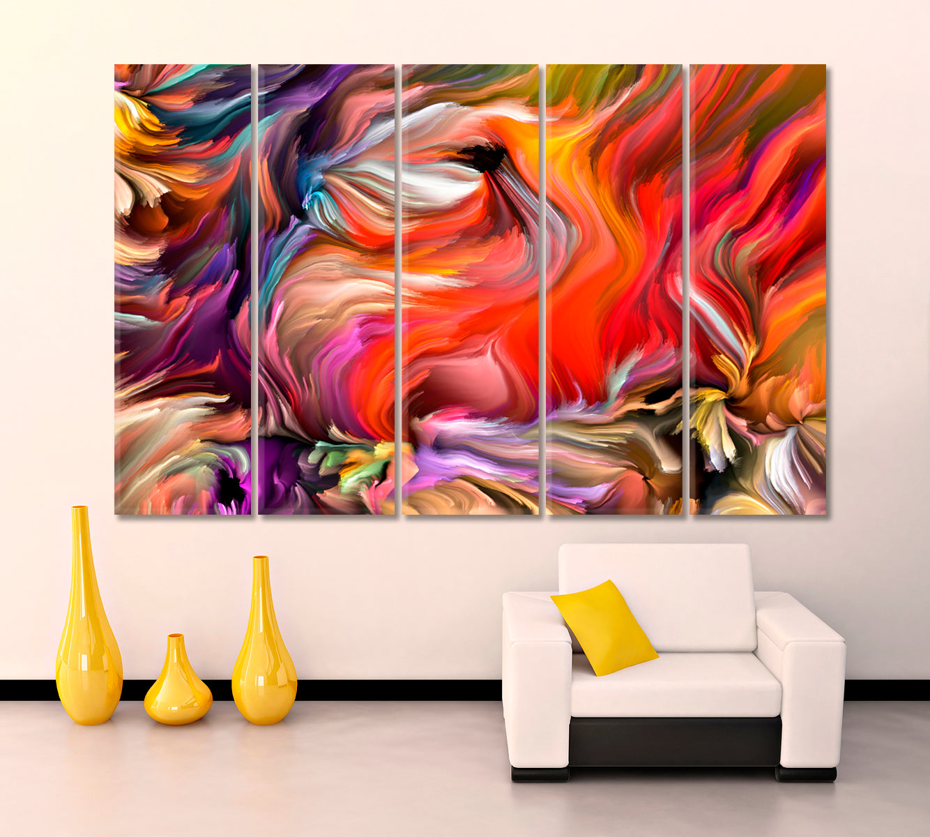 DYNAMIC COLORS FLOW Variegated Lines Abstract Design Abstract Art Print Artesty 5 panels 36" x 24" 