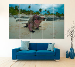 Wild Iguanas Bahamas Beach Poster Traveling Around Ink Canvas Print Artesty 5 panels 36" x 24" 