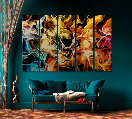 Trendy Abstract Multi Color Fire Smoky Fractal Pattern Abstract Art Print Artesty 5 panels 36" x 24" 