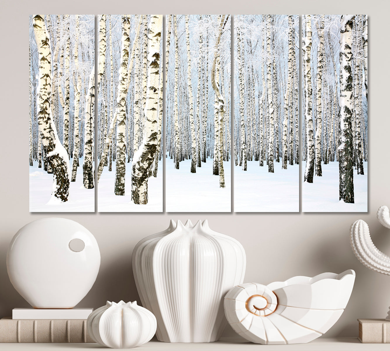 Russian Winter Birch Trees Forest Nature Wall Canvas Print Artesty 5 panels 36" x 24" 