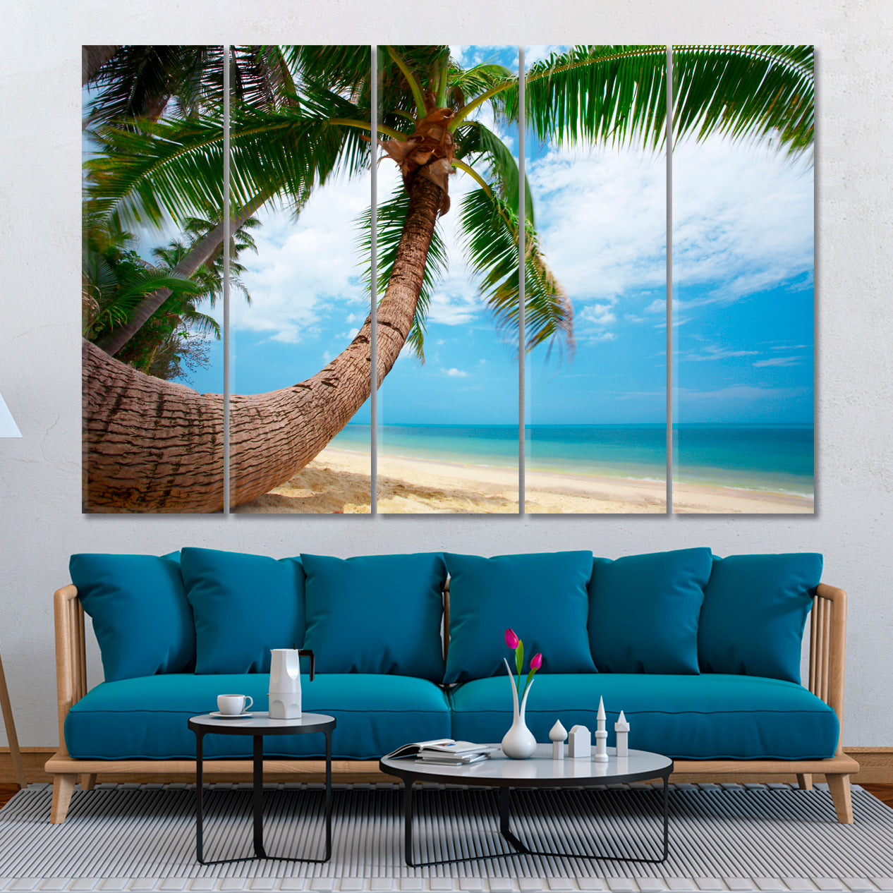 Jamaica Paradise Ocean Island Tropical White Sand Beach Coco Palm Tropical, Exotic Art Print Artesty 5 panels 36" x 24" 