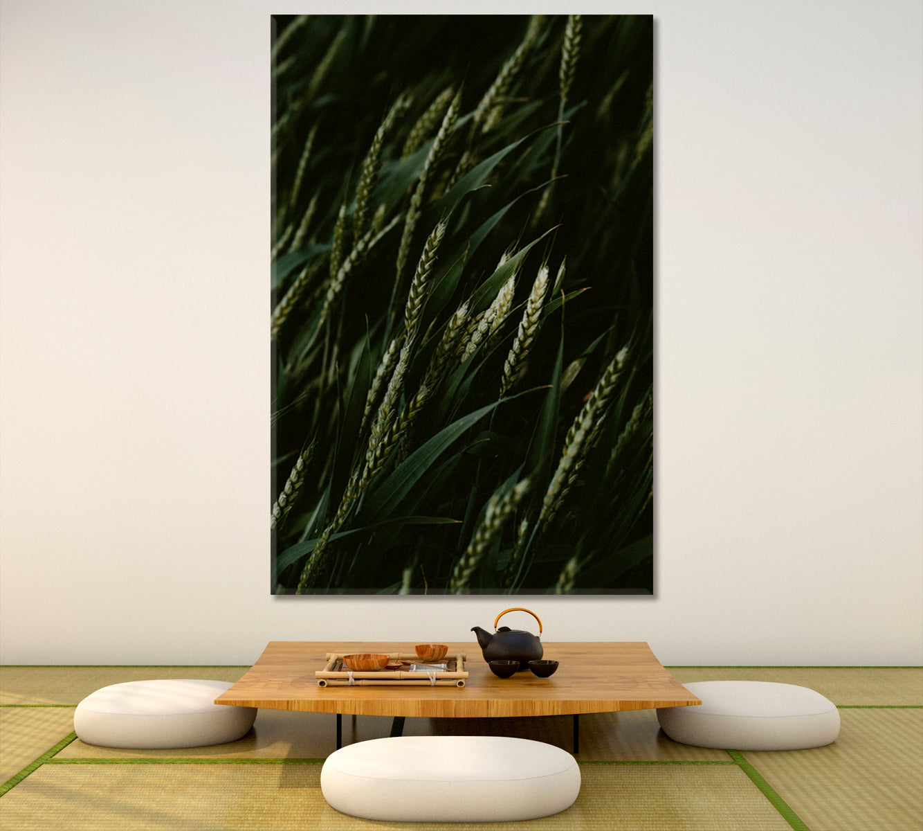 GREEN HOME The Beauty of Green Wheat Sticks Natural Plants Canvas Print - Vertical 1 panel Floral & Botanical Split Art Artesty 1 Panel 16"x24" 
