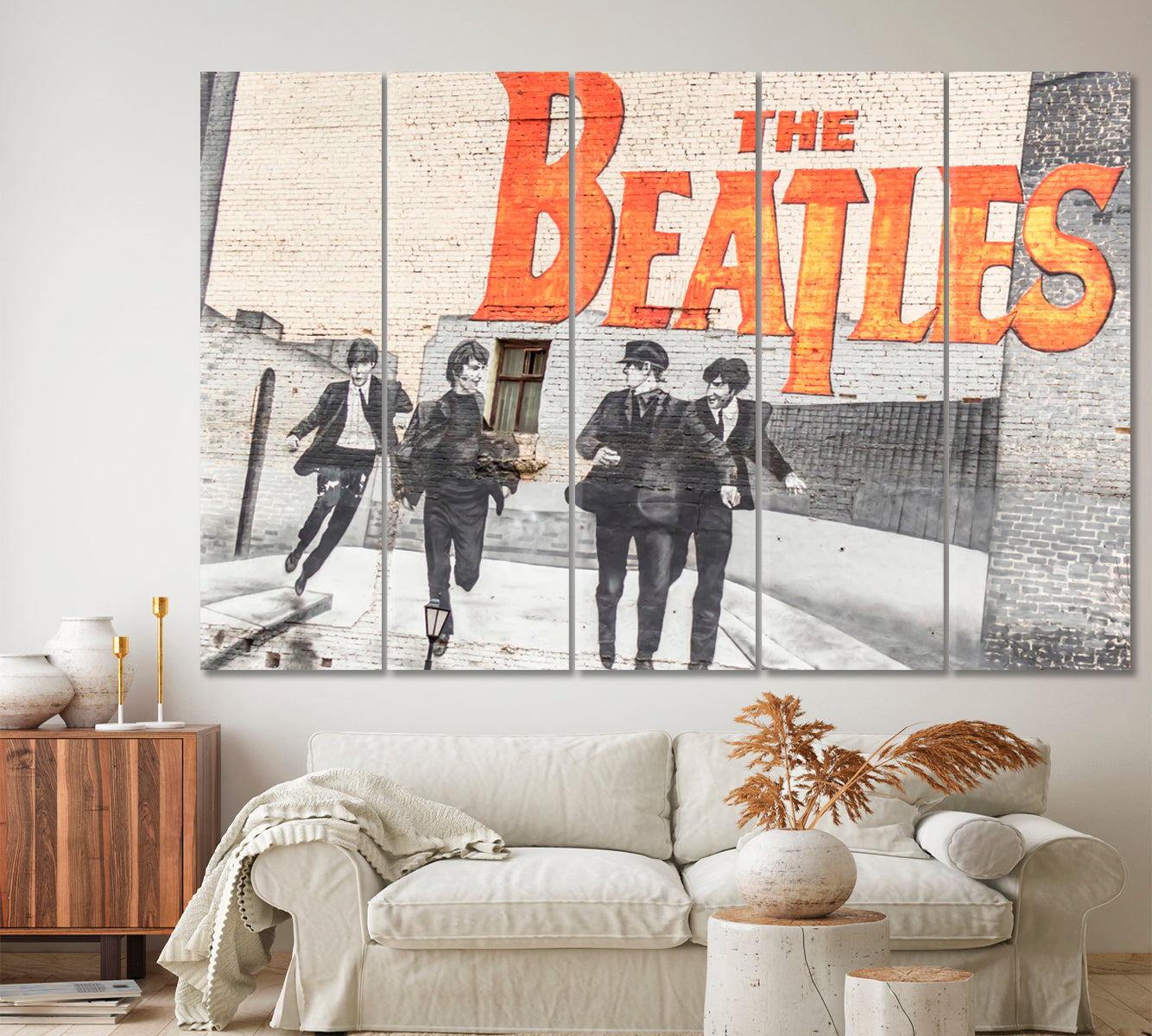 THE BEATLES GREATEST BAND EVER Iconic English Rock Band Inspired Graffiti Celebs Canvas Print Artesty 5 panels 36" x 24" 