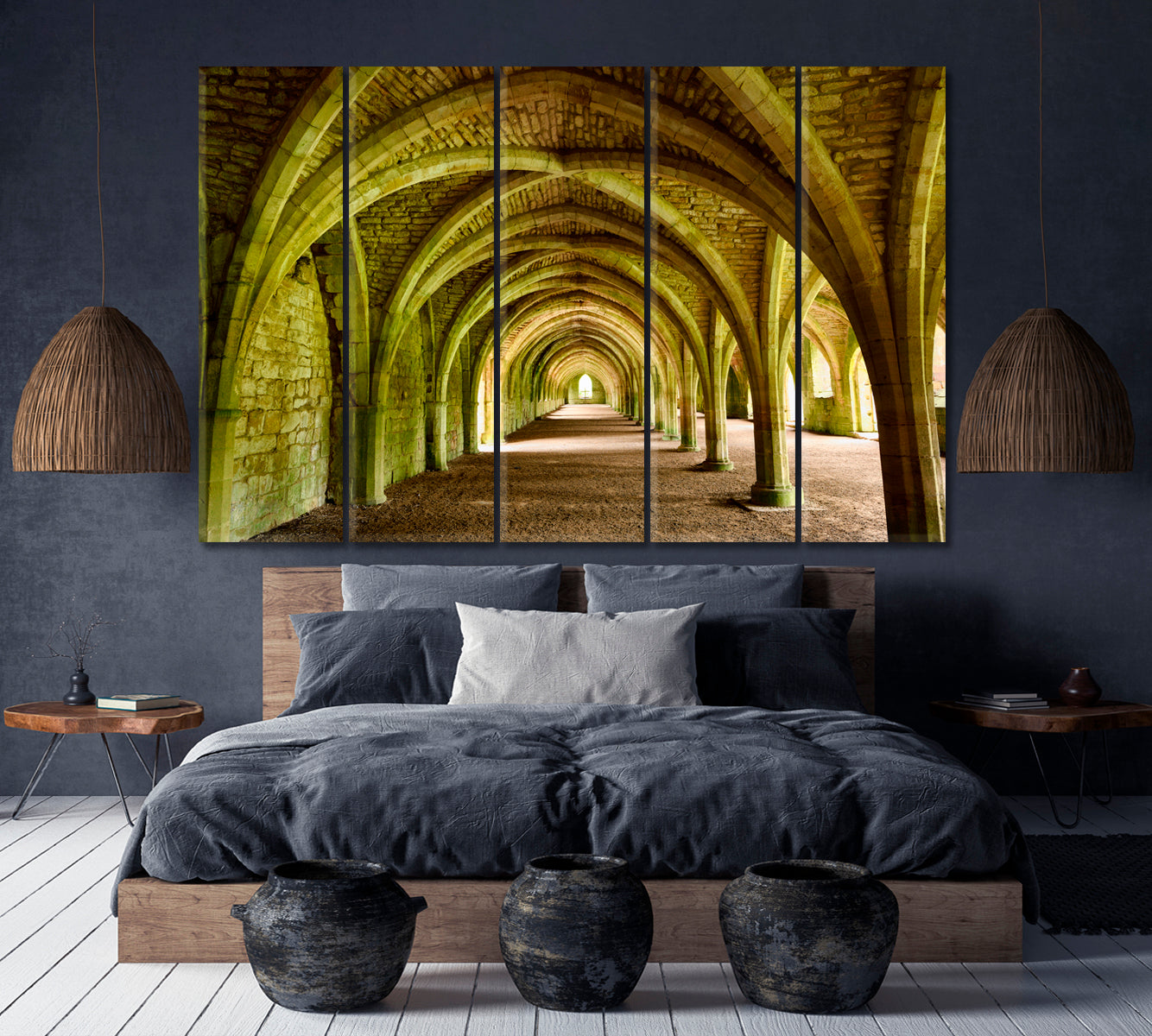 Abbey Cistercian Monastery Vaulted Stone Arch North Yorkshire UK Countries Canvas Print Artesty 5 panels 36" x 24" 