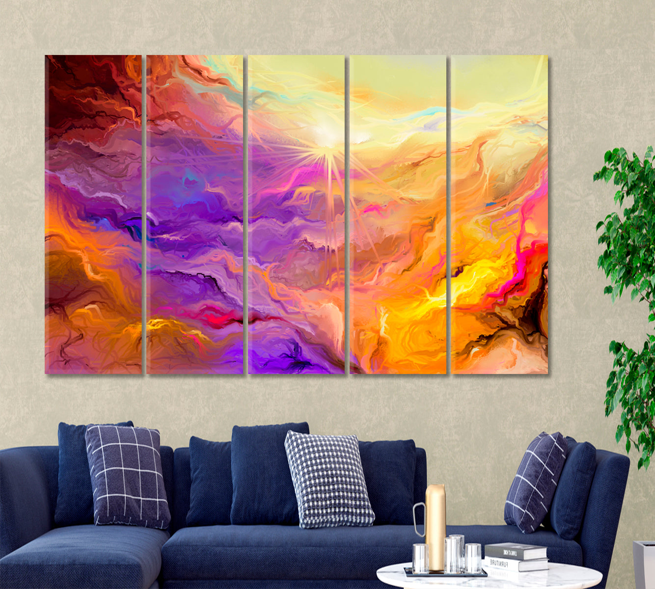 Color Motion Contemporary Art Artesty 5 panels 36" x 24" 