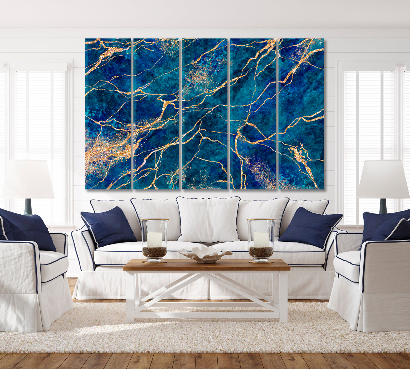 GOLDEN VIENS Marble Effect Abstract Swirl Agate Ripples Artistic Design Giclée Print Fluid Art, Oriental Marbling Canvas Print Artesty 5 panels 36" x 24" 