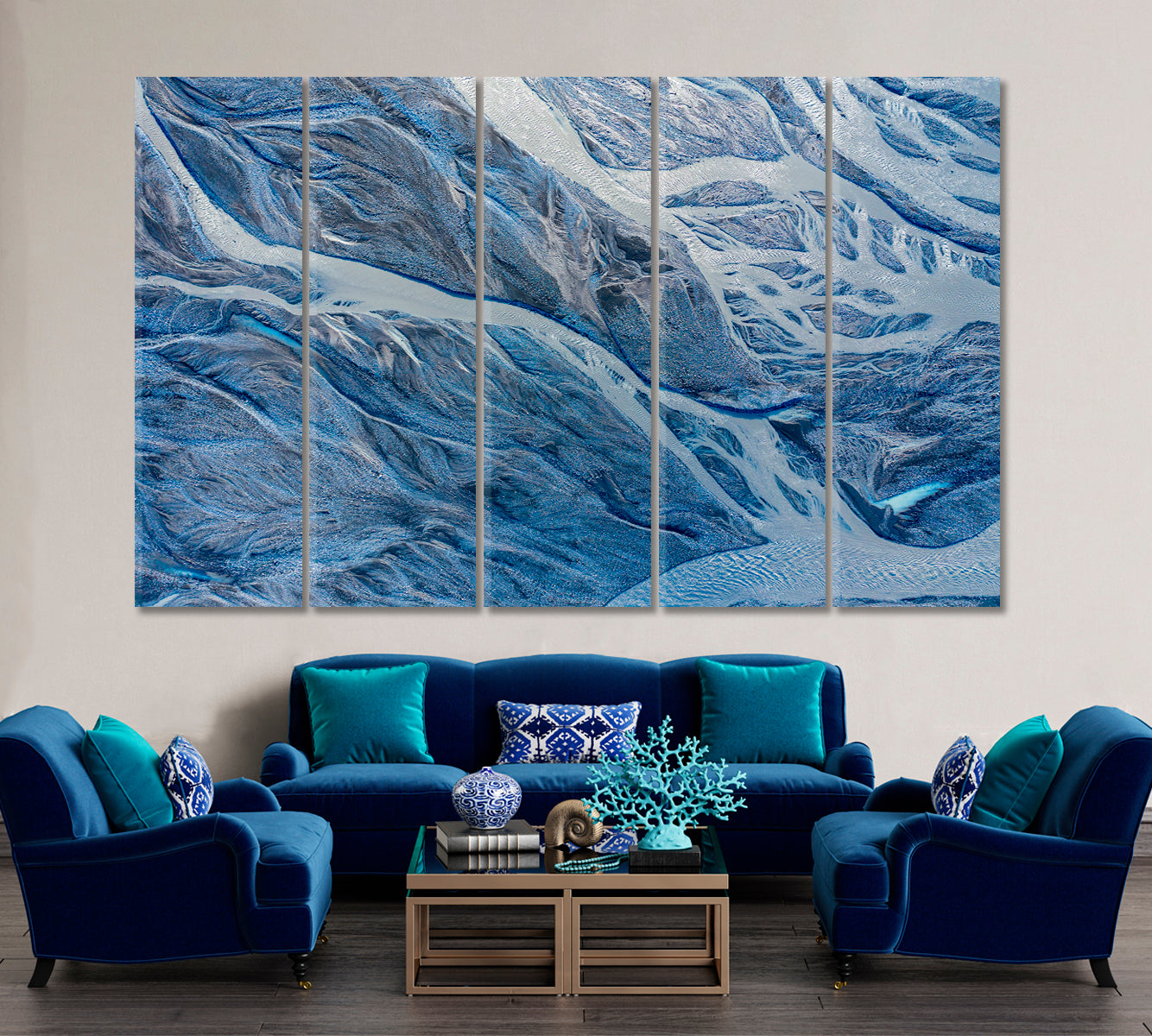 Abstract Naturalism Optical Illusion Aerial View Melting Glacier Iceland Abstract Art Print Artesty 5 panels 36" x 24" 