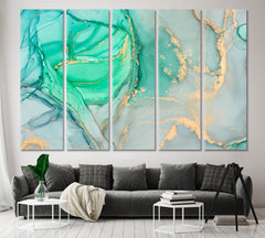 Modern Marble Fluid Abstract Fluid Art, Oriental Marbling Canvas Print Artesty 5 panels 36" x 24" 