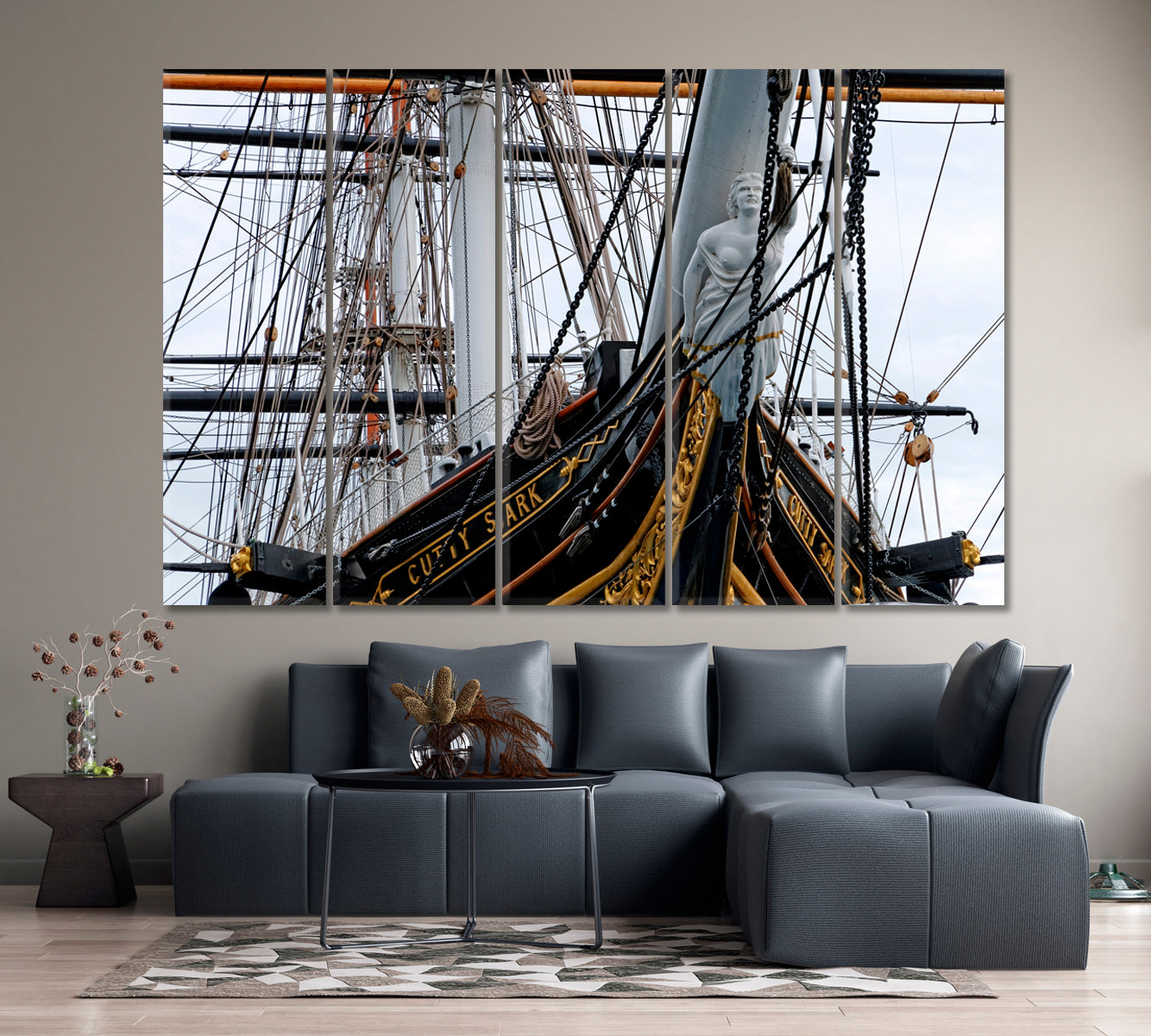 CUTTY SARK BOW Carved Figurehead Clipper Ship Large Canvas Print Transportation Canvas Art Artesty 5 panels 36" x 24" 