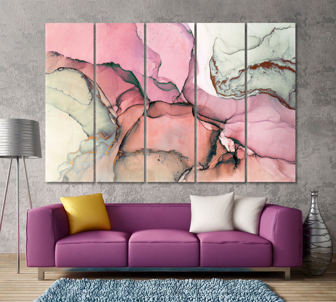 Ink Oriental Marble Fluid Art Fluid Art, Oriental Marbling Canvas Print Artesty 5 panels 36" x 24" 